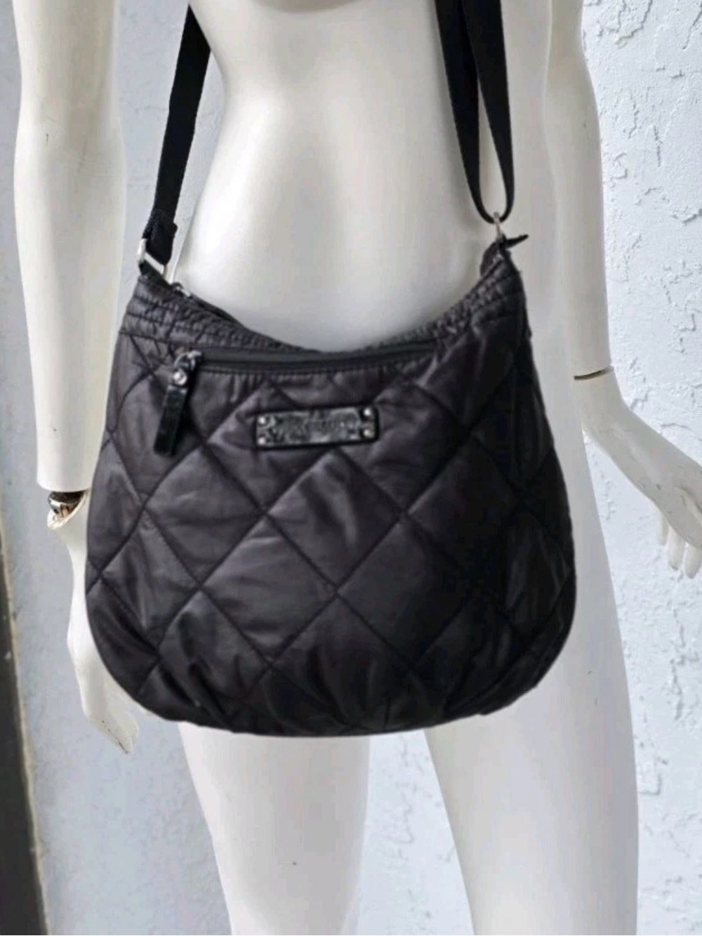 Vera Bradley Quilted Black Nylon Crossbody Purse Bag Medium Size 12x9